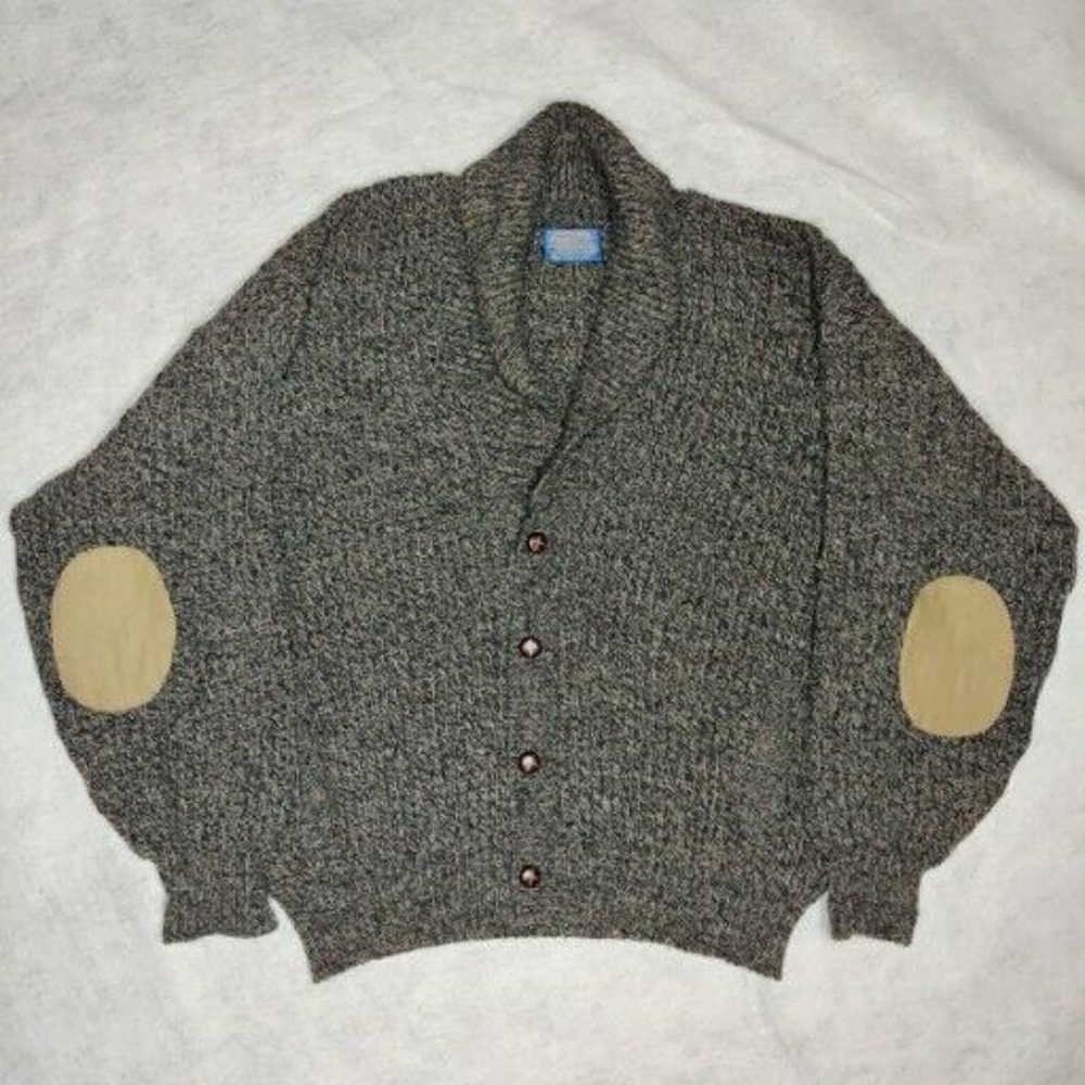 Vintage 70s Pendleton Shawl Collar Wool Cardigan Men’s XL Elbow Patch